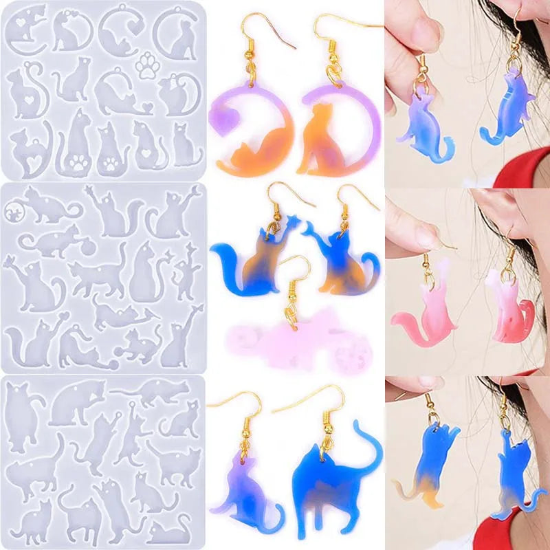 DIY Drip Glue Small Cat Earrings Silicone Mold Cat Claw Play Cat with Hole Pendant Earrings