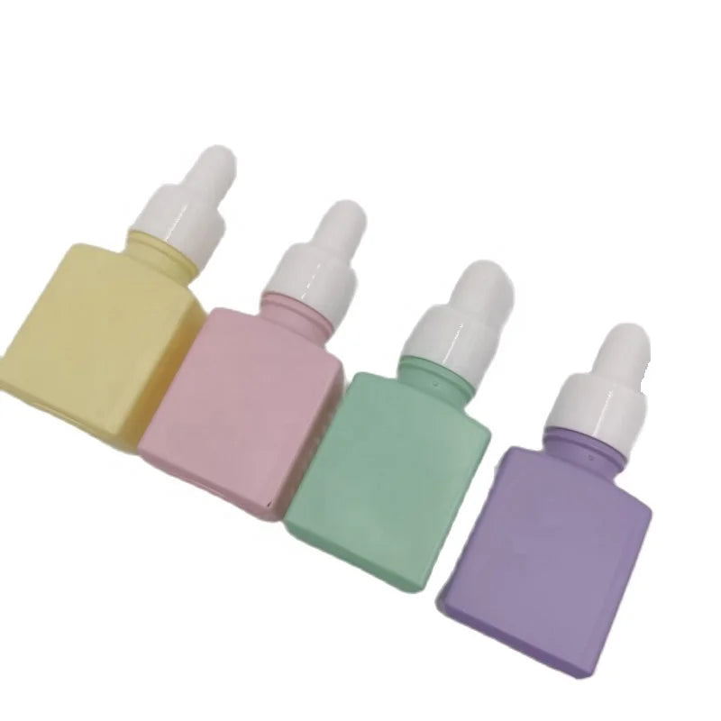 Empty Glass Dropper Essential Oil Bottles Flat Square Aromatherapy Massage Drop Pipette Macaron Color 15ml Serum Dropper Bottle