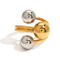 J&D Minimalist 18k Gold Stainless Steel Two Tone Mixed Color Three Layer Line Steel Ball Open Rings