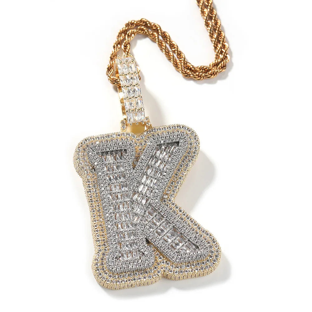 Luxury Men's Double Layer Initials Necklace Choker Baguette Diamond-Encrusted Customizable Hip Hop Rhodium Plating Rope Zircon