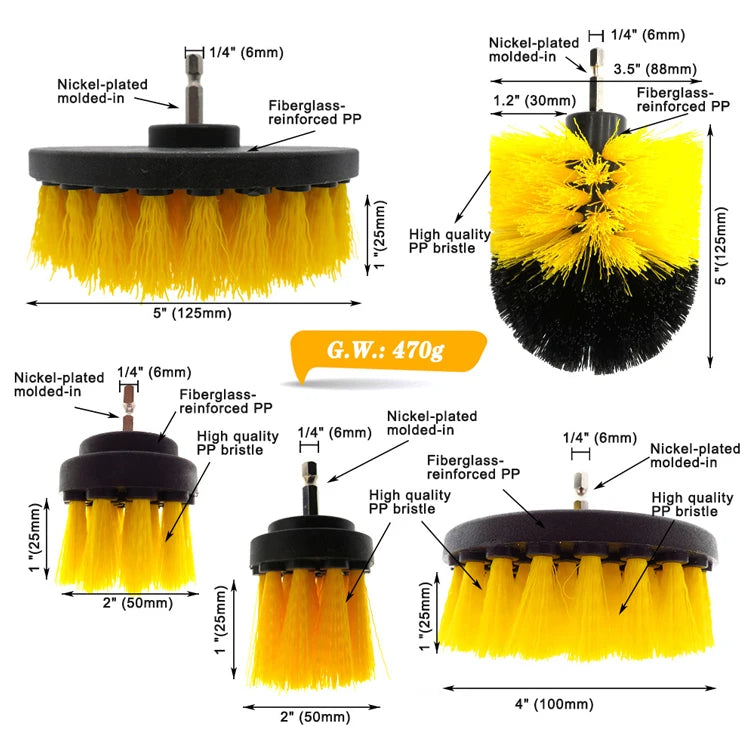 Custom Soft Bristle Power Scrubber Brush Set Home Kitchen Cleaning Car Detailing Kit Drill Cleaning Brush with Extend Attachment
