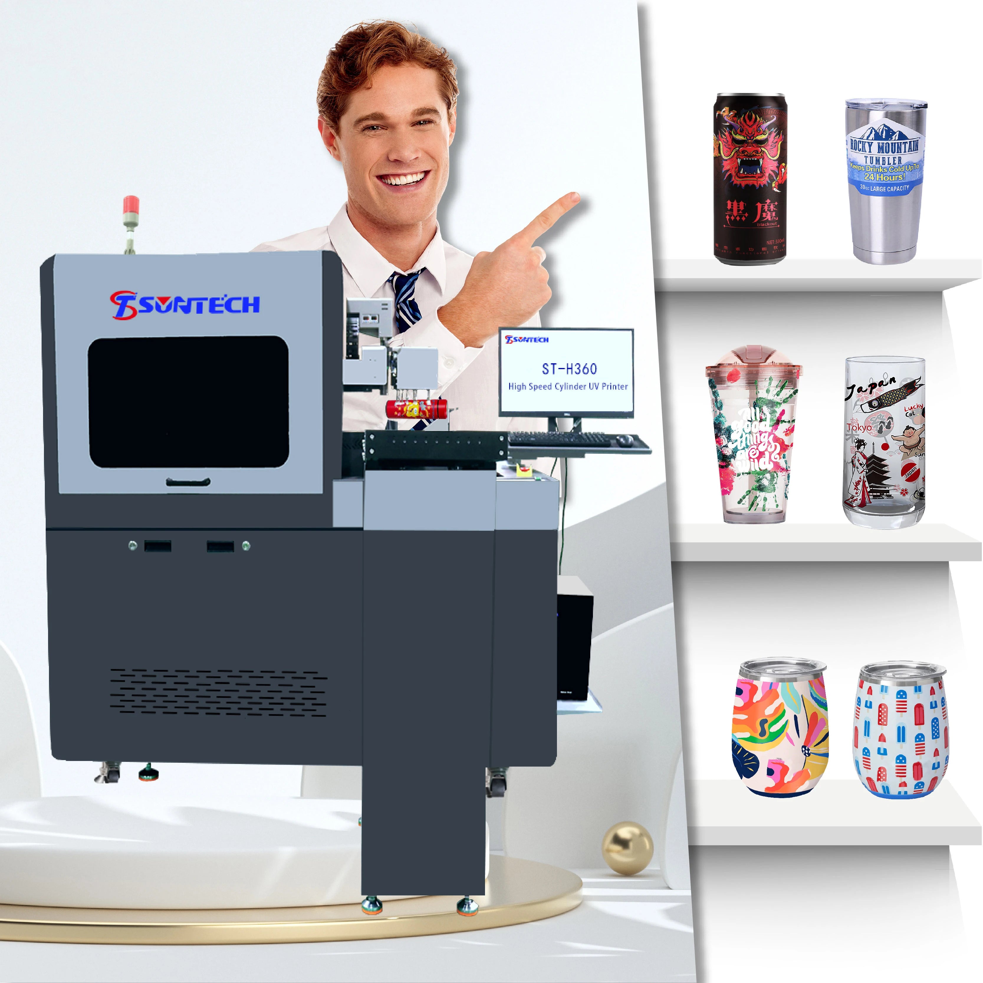 Suntech Inkjet 360 Rotary UV Printer Water Bottle Tumbler Flask Printing Machine
