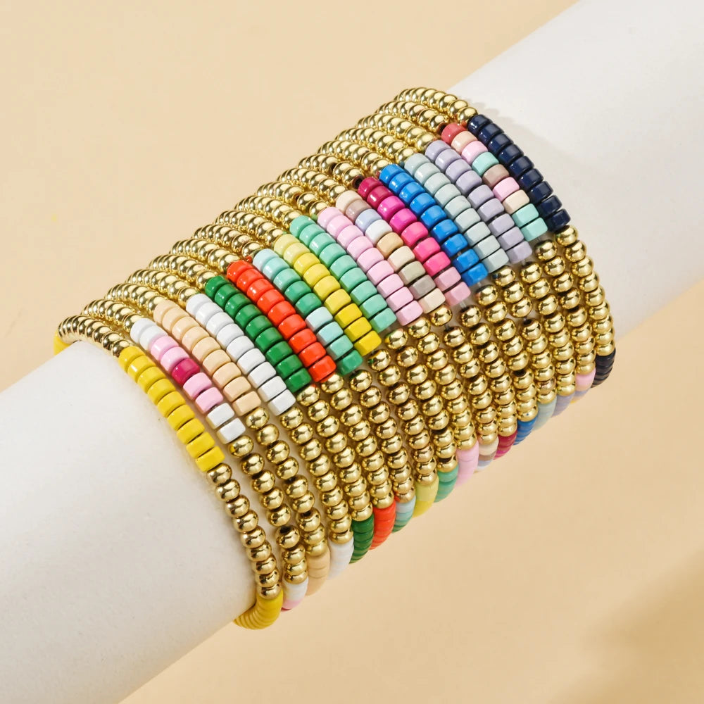 Colorful Metal Beads Bracelet Gold Color Summer Beach Friendship Handmade Boho Jewelry Gift Friend Bracelet Anniversary Unisex