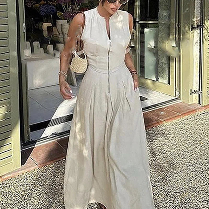 Custom Women's Elegant Skirts Casual Summer Dress Dress Sleeveless Round-neck Cinched Waist Girls MIDI Dress