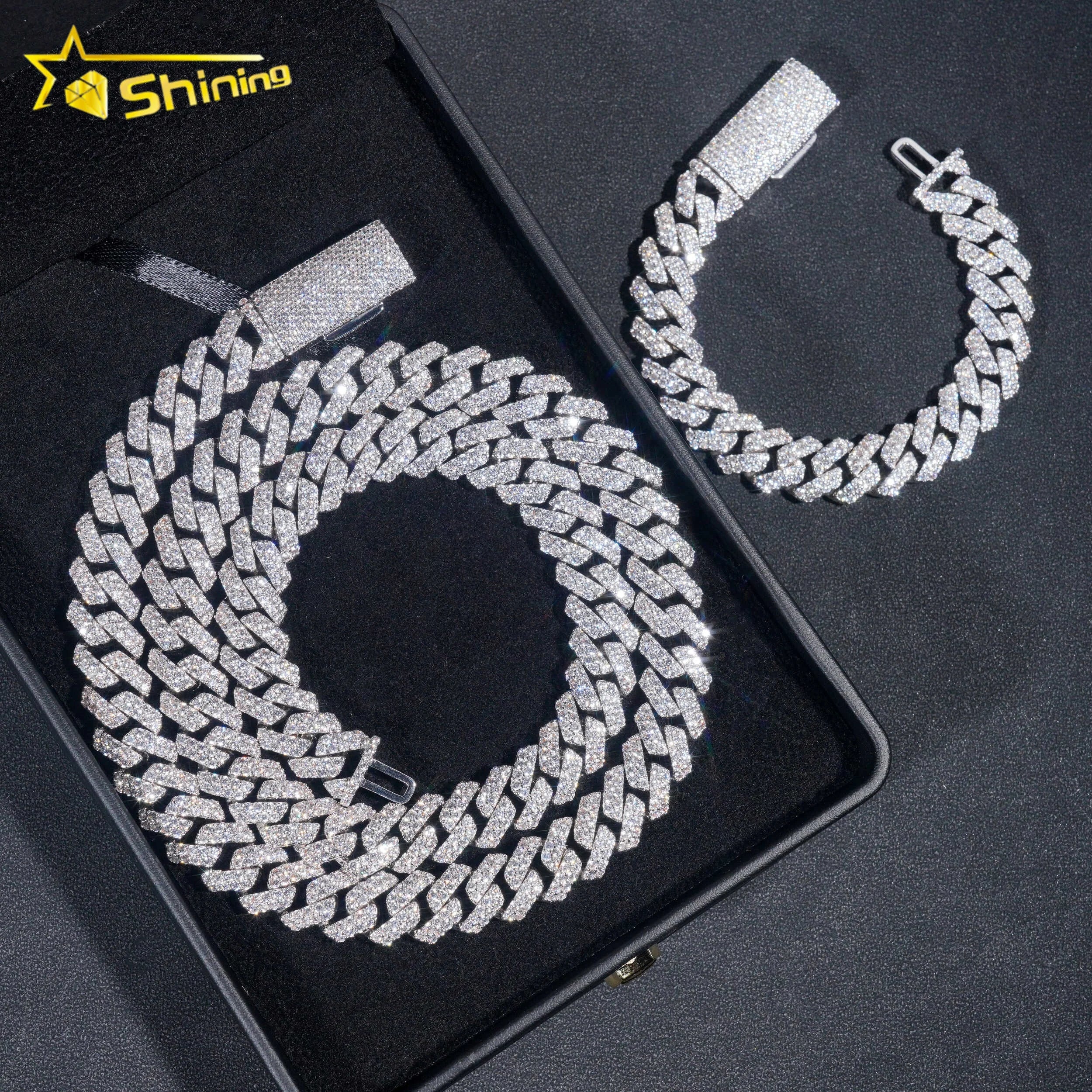 RTS Promotion Price 12MM Gold Plated 925 Sterling Silver VVS Moissanite Hip Hop Jewelry Iced Out Cuban Link Chain Necklace