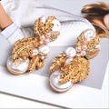 Wholesale New Hanging Pearl Flower-Shaped Drop Earrings Studded With Crystals Gold Pendant Jewelry Accessories for Women