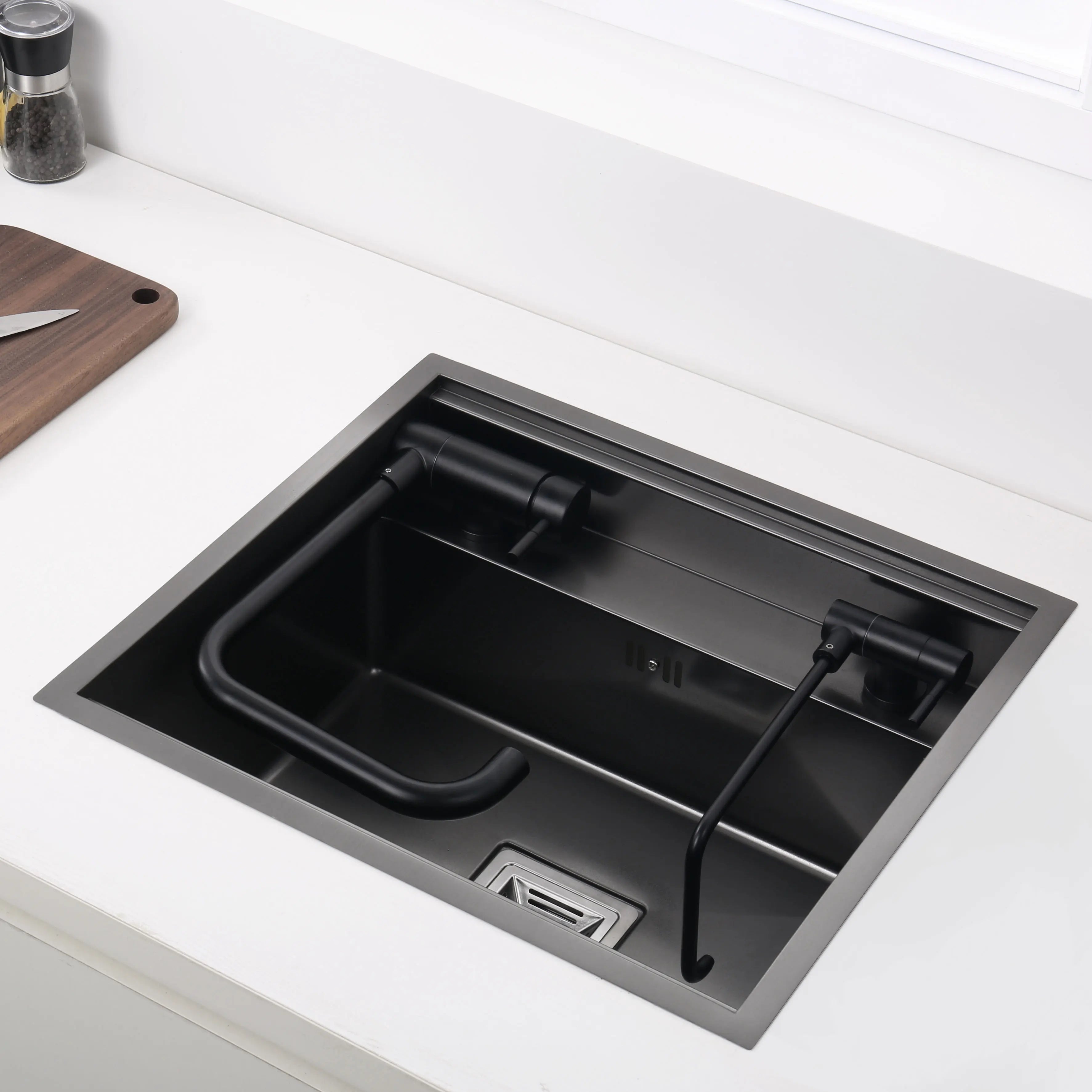 Hidden Kitchen Black Sink Bowl Bar Stainless Steel Balcony Sink Concealed Black Bar Sink