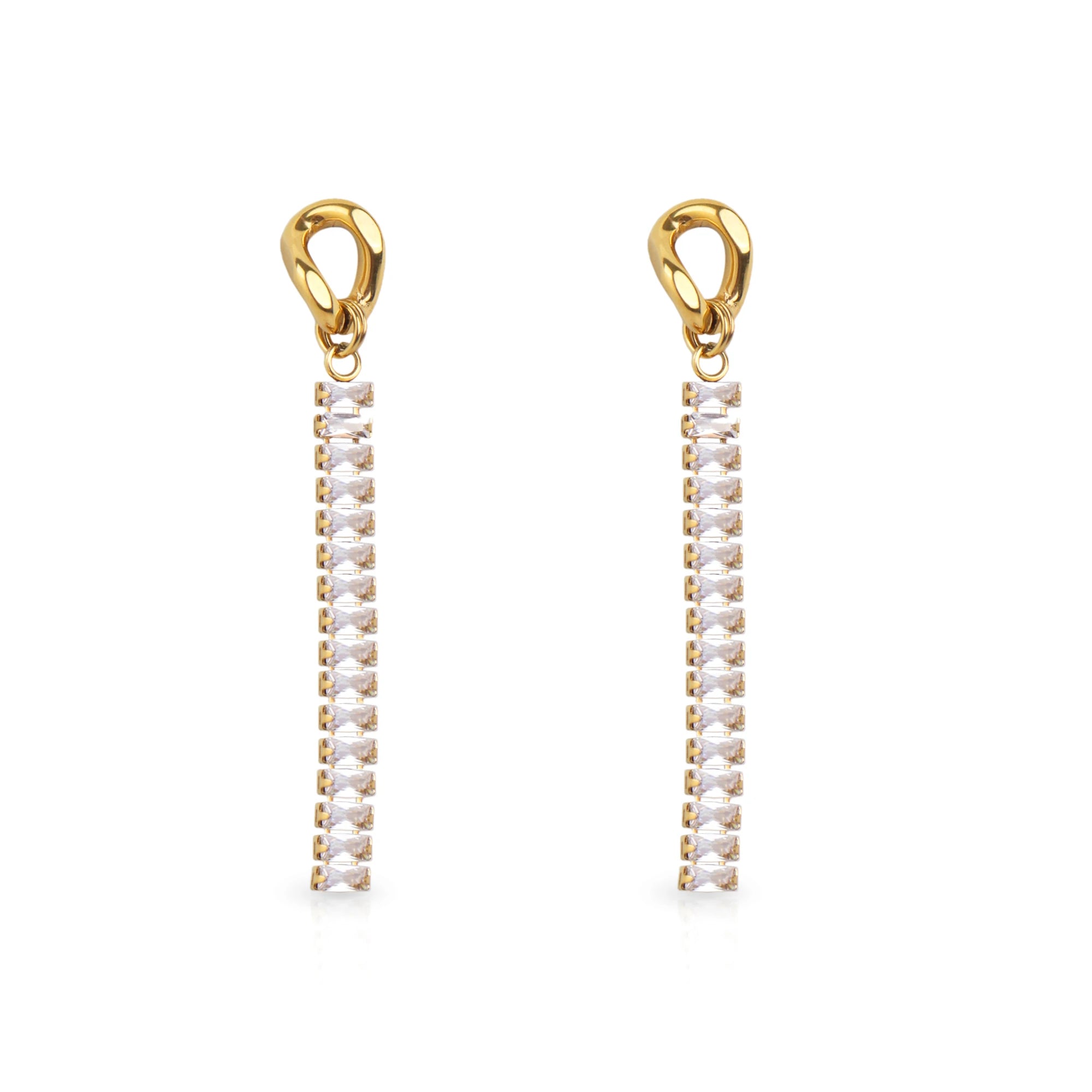 Chris April Fashion Jewelry PVD Gold Plated 316L Stainless Steel Non-tarnish Bling Bling Bejeweled Zircon Tassel Drop Earring