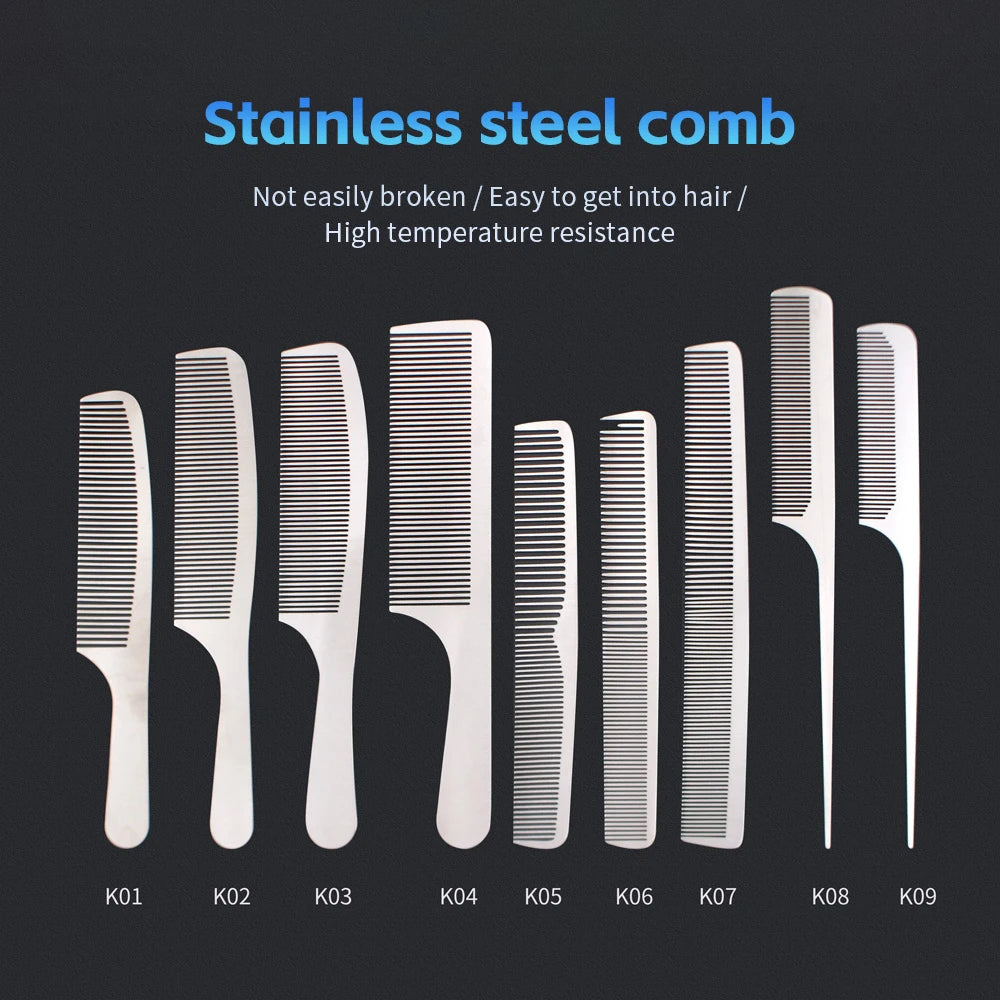 Stainless Steel Silver Metal Ionic Laser Barber Comb Professional Salon Detangling Hair Cutting Tools