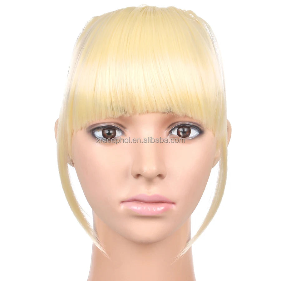 Clip in Bangs Synthetic Hair Flat Bangs Fringe Hair Extensions Thick Full Bangs with Temples Clip on Hair Pieces for Women