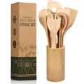 8PC Natural Bamboo Wood Kitchen Utensils Set Eco-Friendly Portable Flexible Accessories Dishwasher Safe Hand Design Packing Box