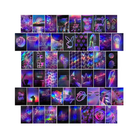 2026 New Material Laser Art Paper Purple Neon Photo Picture Aesthetic Wall Collage Kit
