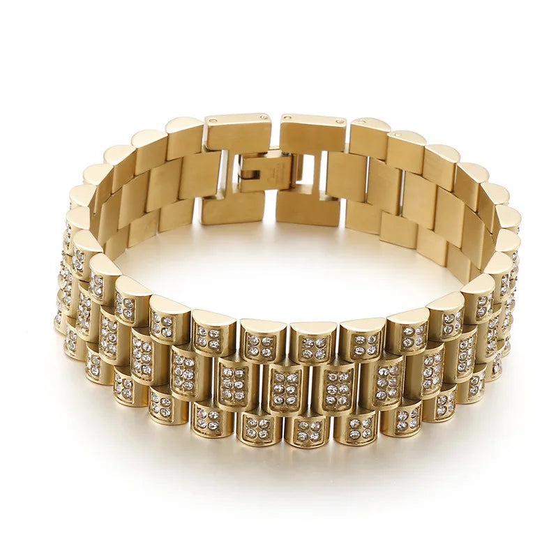 18mm*20cm Stocks Large Watch Bands 18K Gold Stainless Steel Bracelet