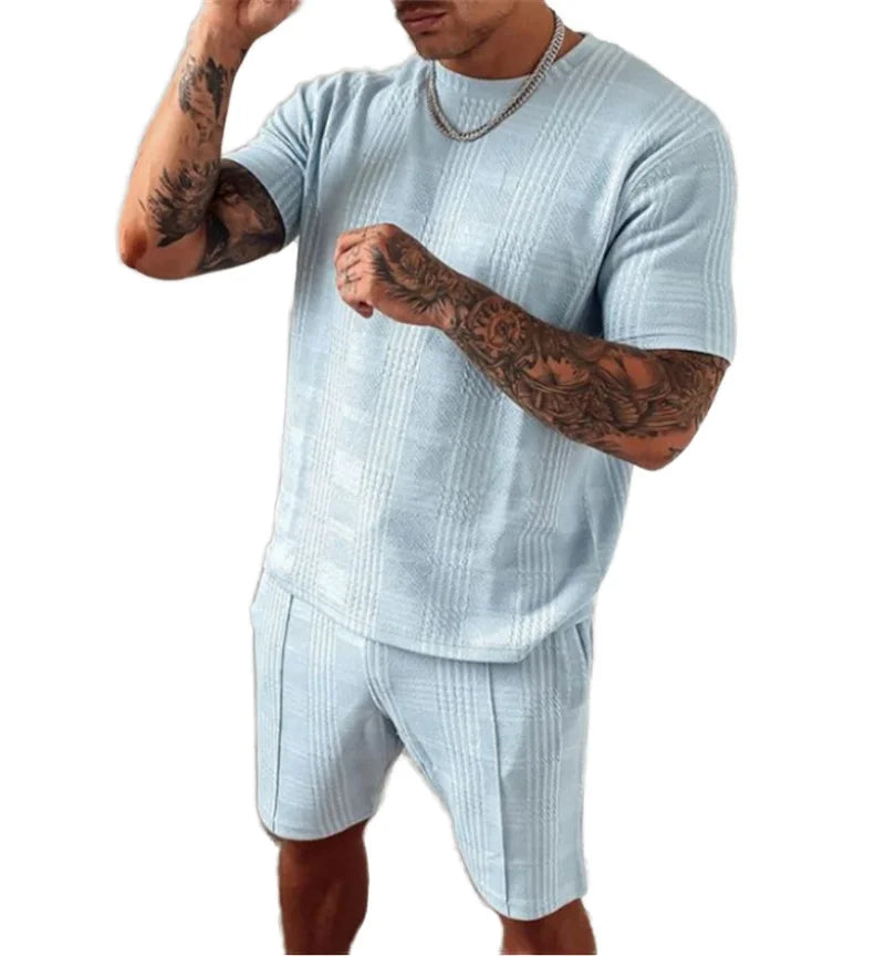 High Quality Custom Logo Solid Eco-Friendly Men's Two-Piece Summer Tracksuit Sweatsuit Breathable Lightweight