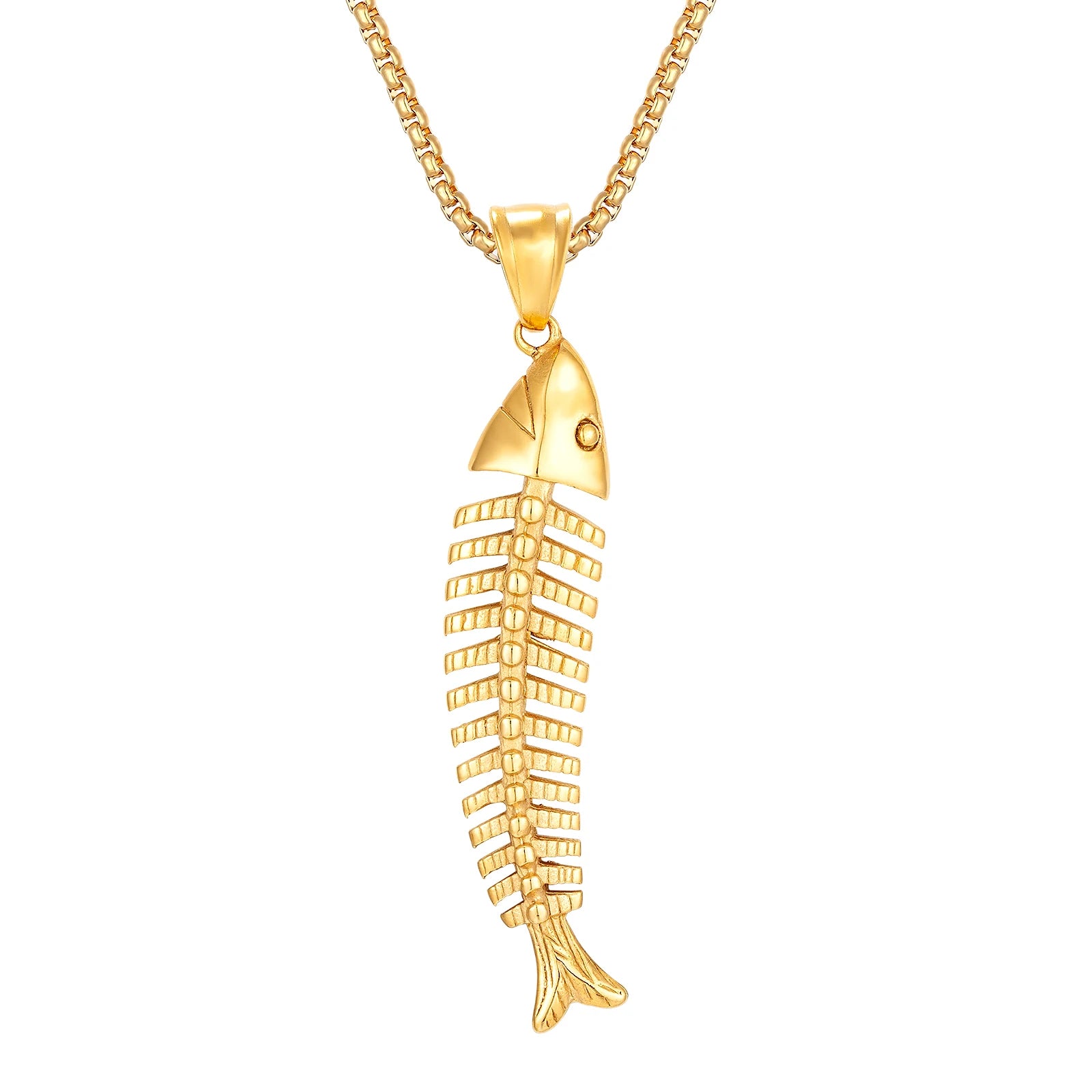 The Latest Personalized Fashionable Gold Fishbone Pendant Stainless Steel Pendant Necklace for Men Jewelry