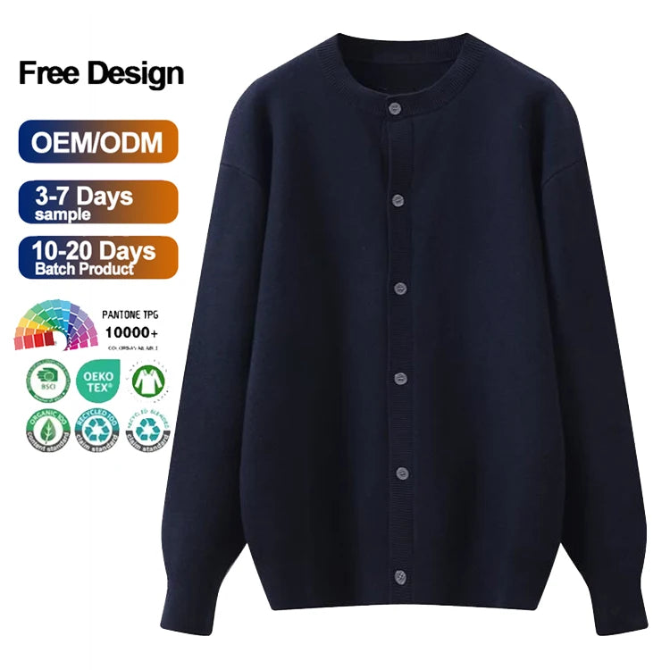 Wholesale American Men Casual Loosethin Knit Coat Korean Version Crewneck Sweater Cardigan
