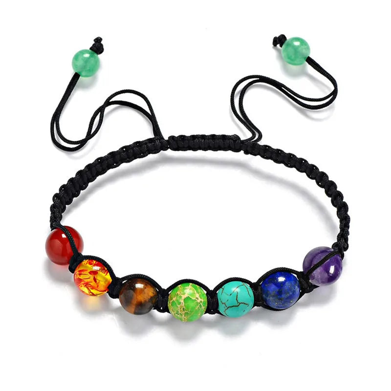 Jewelry Wholesale 8mm Beads 7 Chakra Colored Natural Stone Charm Bracelet  Adjustable Healing Balance Beads Bracelets