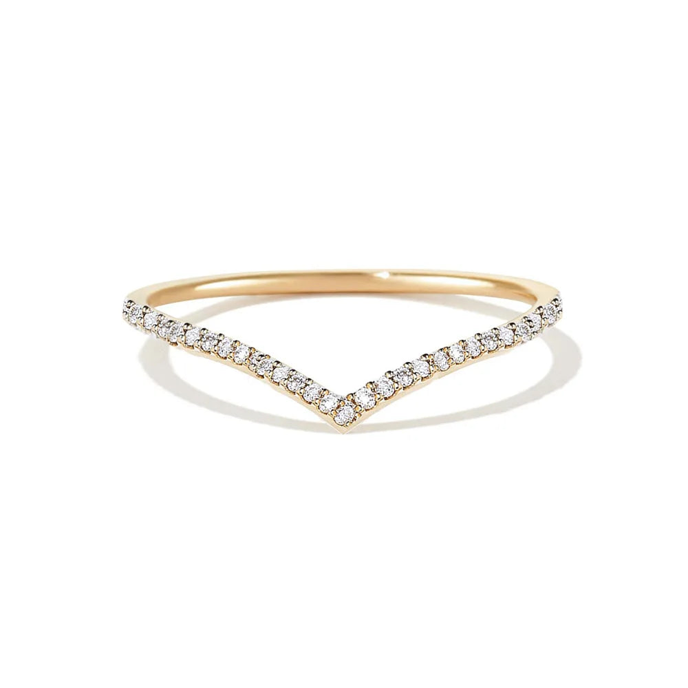 High End 18K Gold Plated  Moissanite Pave 925 Sterling Silver V Arrow Rings Band Rings for Women Silver Jewelry