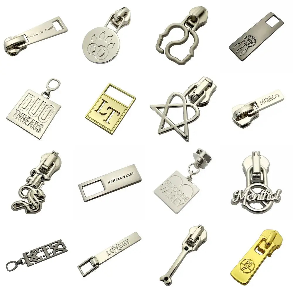 Decorative Accessory Gun Color logo Engraved Clothing Metal Zip Puller With Slider