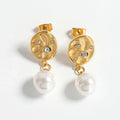 Bijoux Pour Femme Perlas Naturales Fashion Gold Plated oval Pendant Freshwater Pearl Stud Earring for women