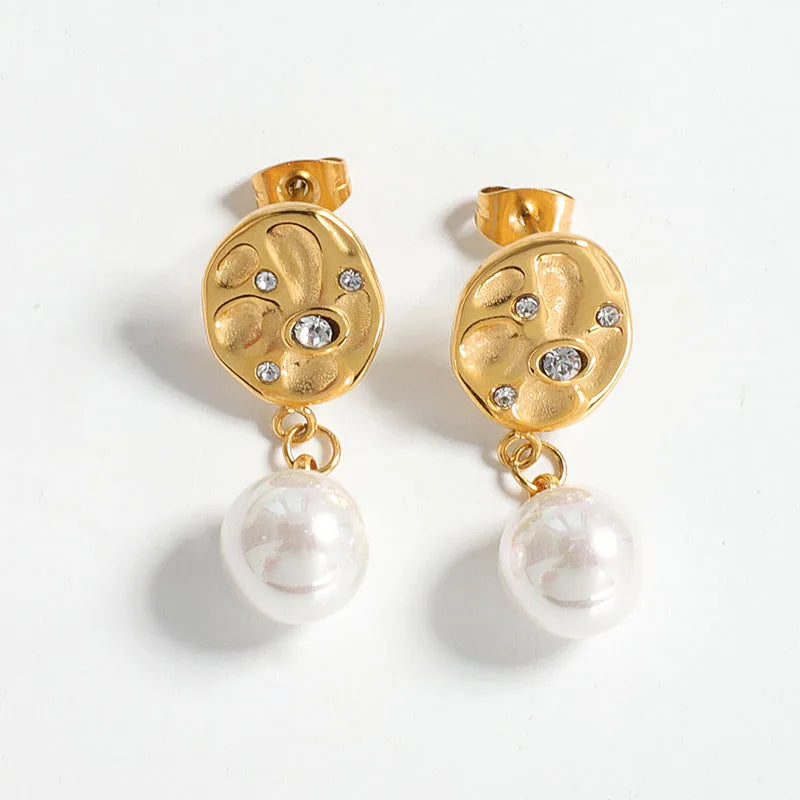 Bijoux Pour Femme Perlas Naturales Fashion Gold Plated oval Pendant Freshwater Pearl Stud Earring for women