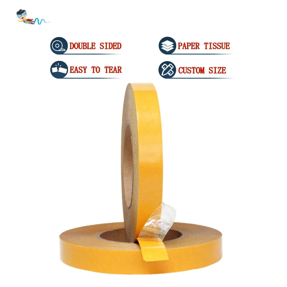 2- Yellow Liner High Viscosity Envelope Nonwoven Paper Base Double Sided Coated Hot Melt Oil Solvent Glue Tissue Adhesive Tape