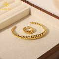 Women Fashion Trendy Jewelry Gold Plated Stainless Steel Twisted Chunky Open Bangle and Ring Set