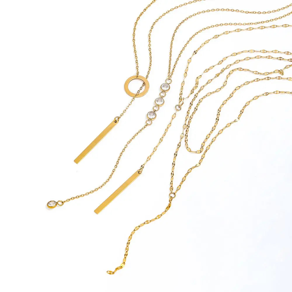 Joolim Jewelry Dainty Cross Link Chain Y Tassel Necklace 18K Gold Plated Stainless Steel Adjustable Trendy Zirconia Necklace
