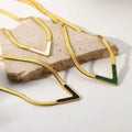 Minimalist Blade Chain V-shaped Natural Stone Pendant Necklace Fashion Non Tarnish Gold Plated Stainless Steel Choker Necklace