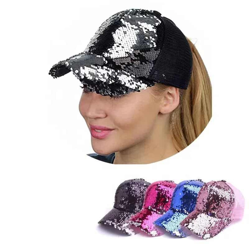 Fashion Sequin Baseball Cap Hat Adjustable Mesh Caps Baseball Party Hat for Women and Girls