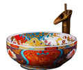 Hot Sale Bohemian Style round Vessel Sink Modern Retro Design Porcelain above Bathroom Sink for Hotels MegaBDM