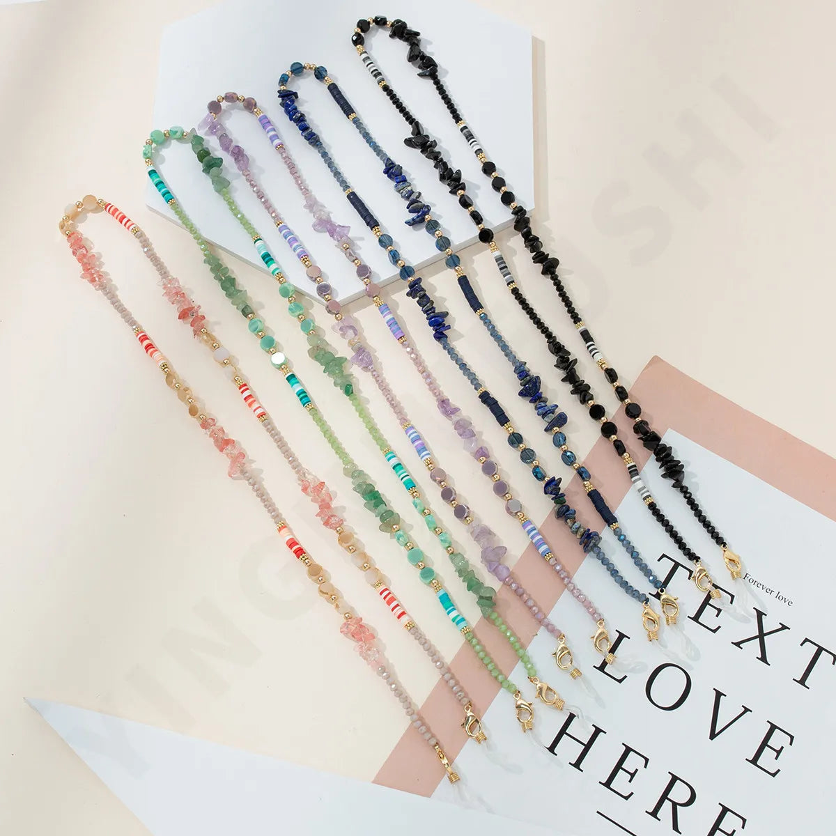 New Fashion Polymer Clay Bead Sunglasses Holder Straps Vintage Natural Stone Chips Colored Crystal Beaded Neck Glasses Chains