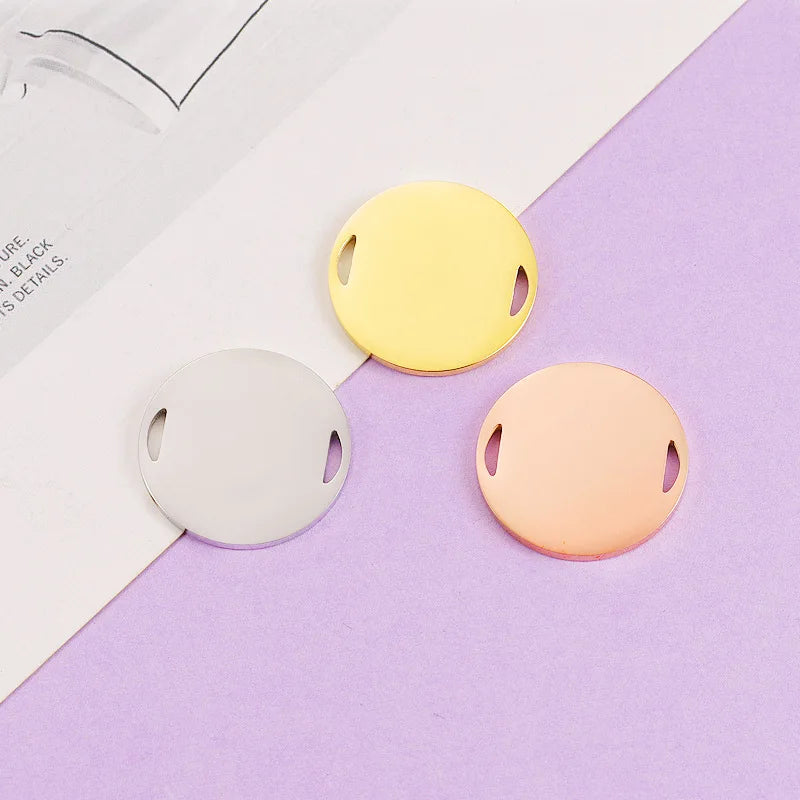 Stainless Steel 20MM Blank Round Double Holes Charm Pendants Circles Disc Tags Link Connector Jewelry Makings Pendant Accessory