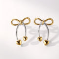 Minimalist Unique Gold Bow & Heart Drop Earrings Stainless Steel Drops & Danglers Bow Heart Stud Earrings