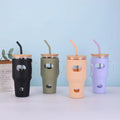 Glass Cup with Handle Glass Bottle with Silicone Sleeve Glass Tumbler with Bamboo Lid with Straw