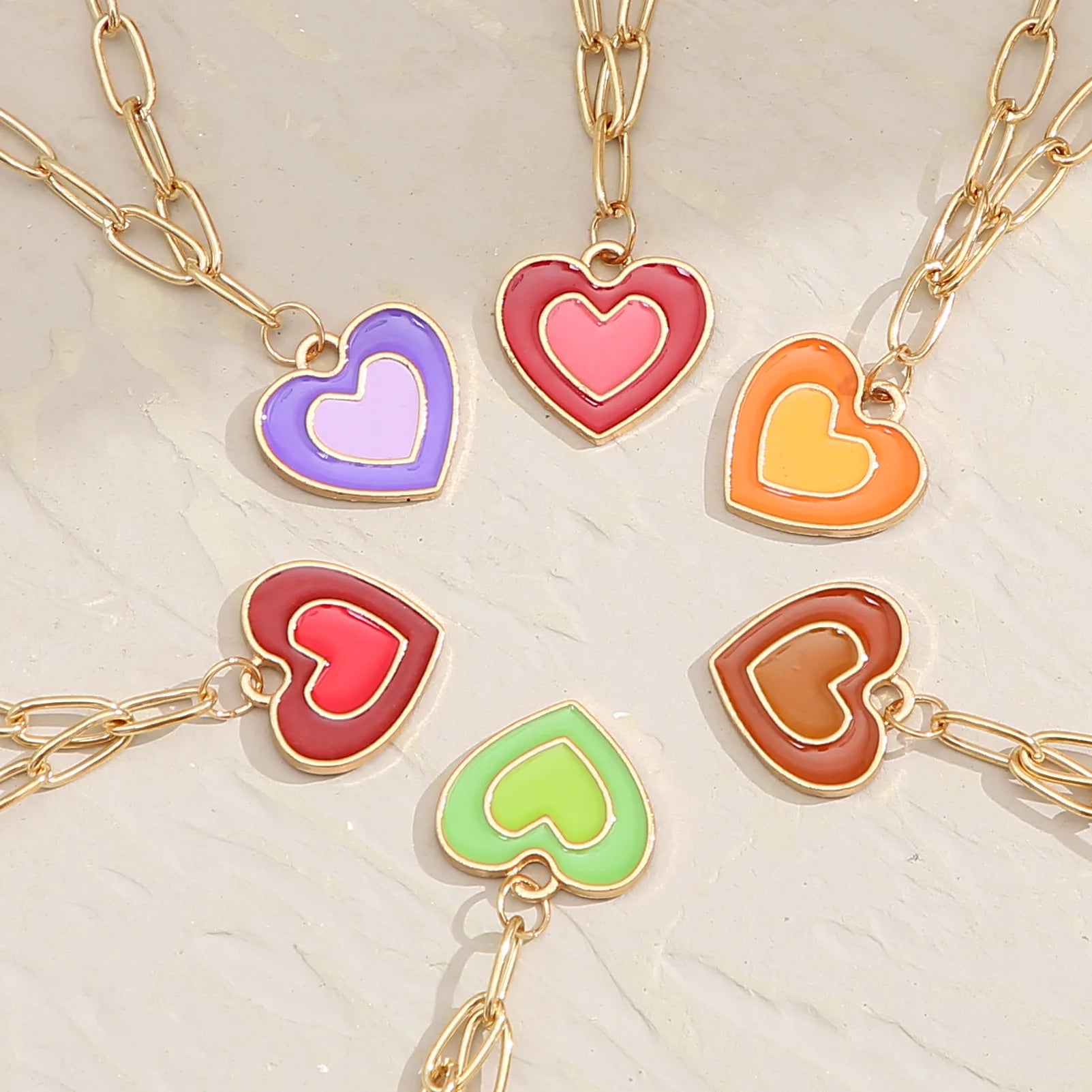 SC Wholesale Luxury Heart Pendant Necklace  Double Heart Shape Necklace Internet Celebrity Same Style Enamel Heart Necklace