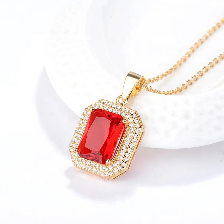Unique Items Gift Shops Fashionable Jewelry Red Gemstone Zircon Crystal Pendent Necklace