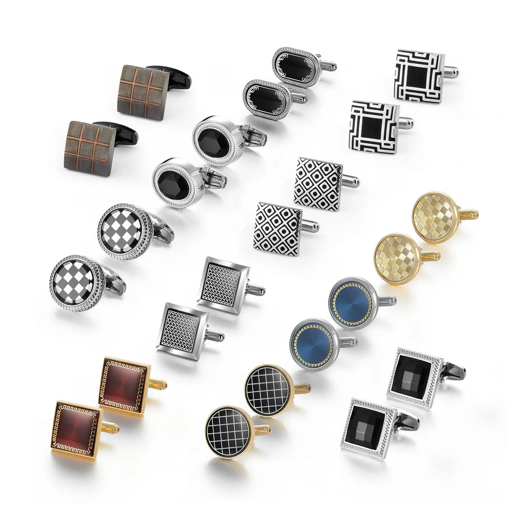 Fashion Men's Classic Business Shirt Cufflinks Checkered Gold Plated Cufflinks in Stock