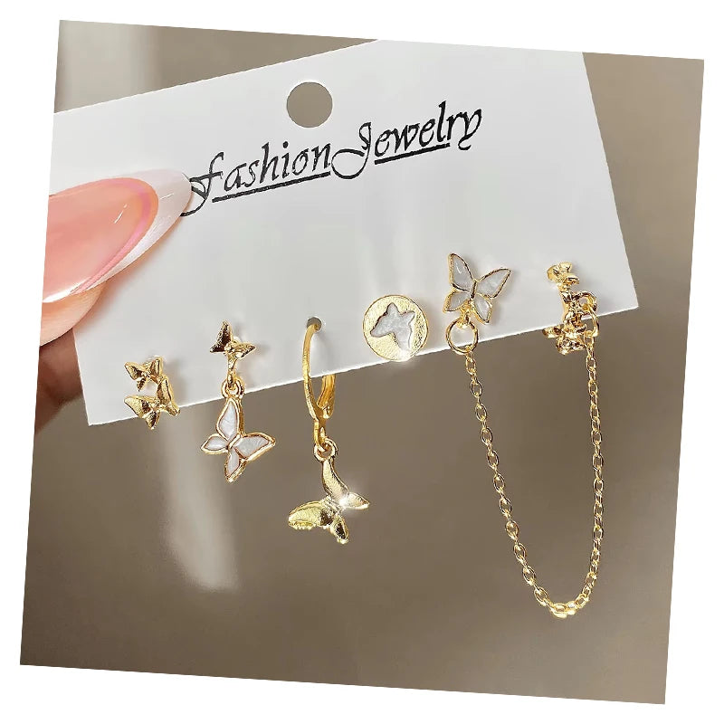 3Pcs/Set White Acrylic Chain Butterfly Earrings Set for Women Jewelry