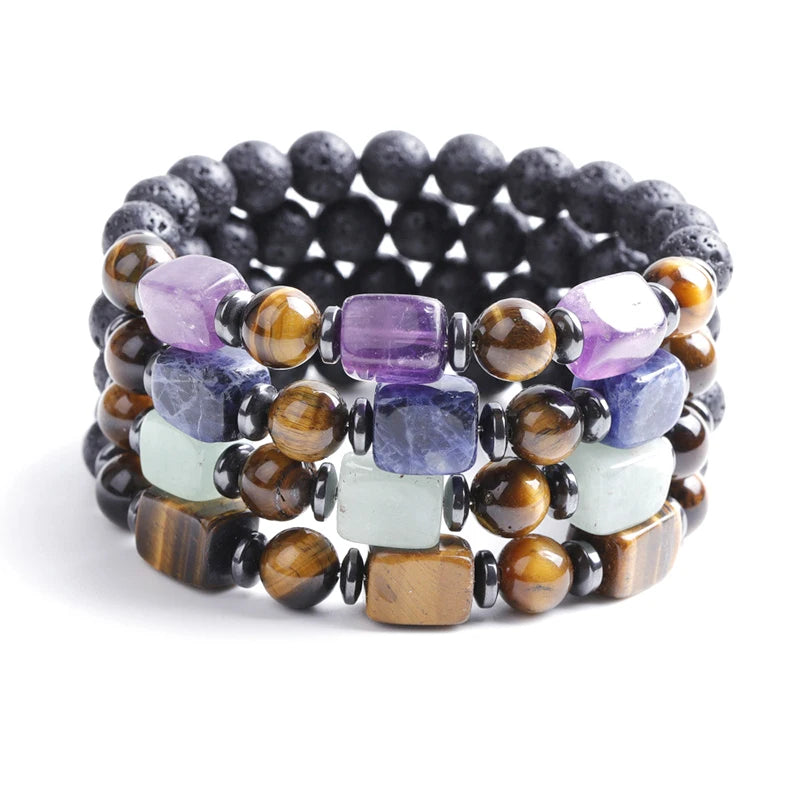 2022 New Positive Energy Designer Diy Seed Cube Amethyst Stone Green Jade Elastic Mala Beaded Bracelet