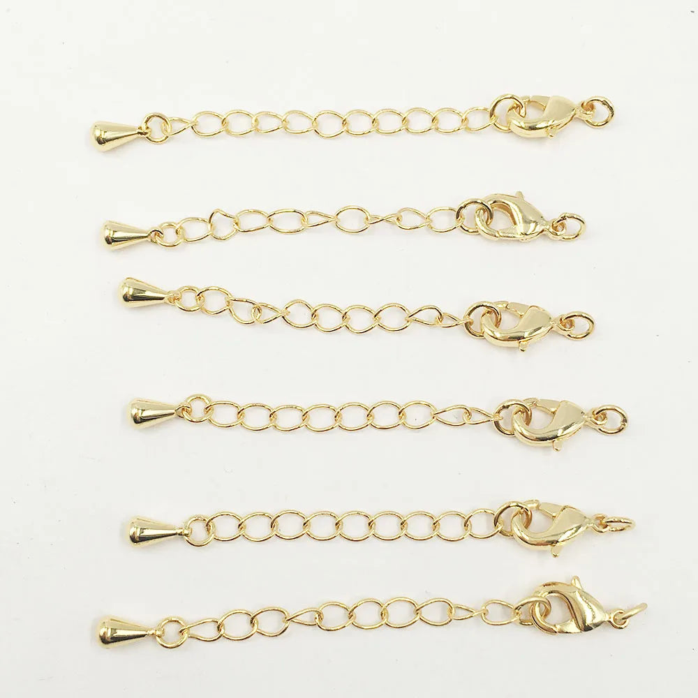 Wholesale 18K Gold Plated Brass Lobster Clasp with Extension Chain Metal Cord Ends Necklace Clasp Jewelry Findings & Components