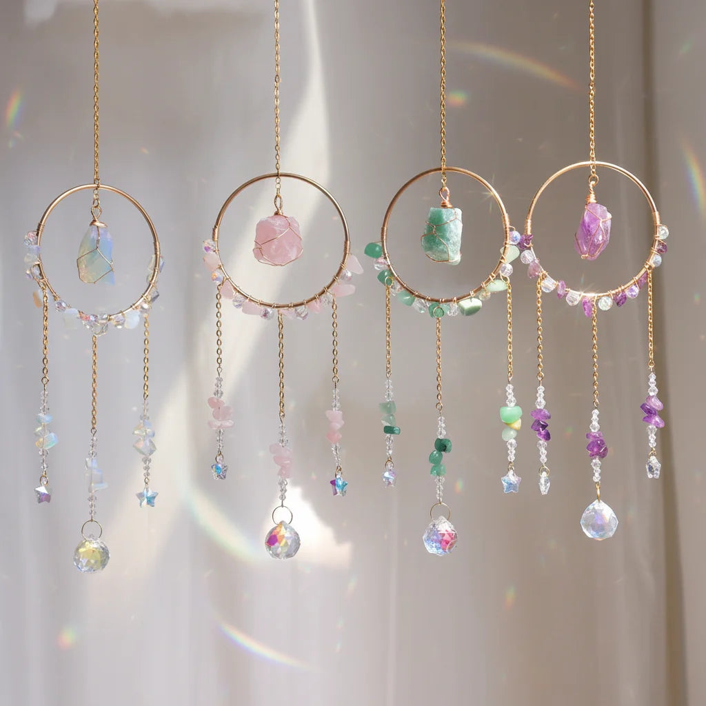 Wholesale Crystal Suncatcher Amethyst Hanging  Wind Chime Home & Garden Decor  Sun and Moon Decor