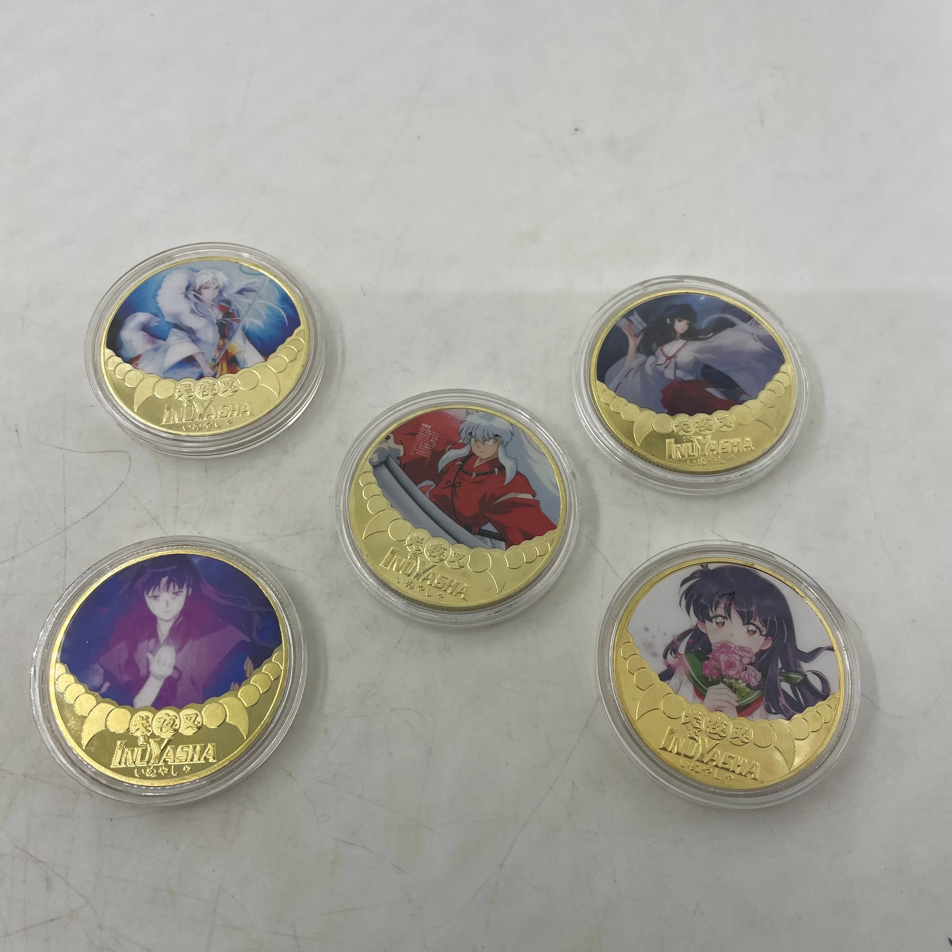 Inuyasha Gold Plated Coin Collectibles Japanese Anime Challenge Coins Medal Souvenir Gift