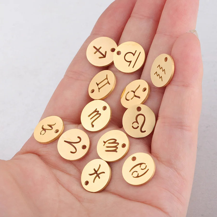 New Model 12 Zodiac Charms Pendant Disc Pendant Polished Stainless Steel Jewelry Accessories for Wholesale