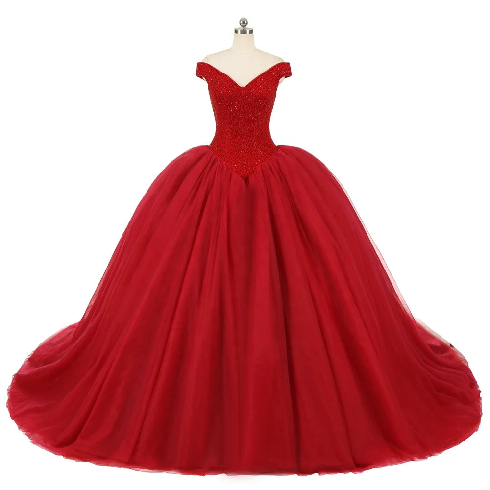Jancember RL265 Elegant Red Simple Off Shoulder Quinceanera Dresses for Women