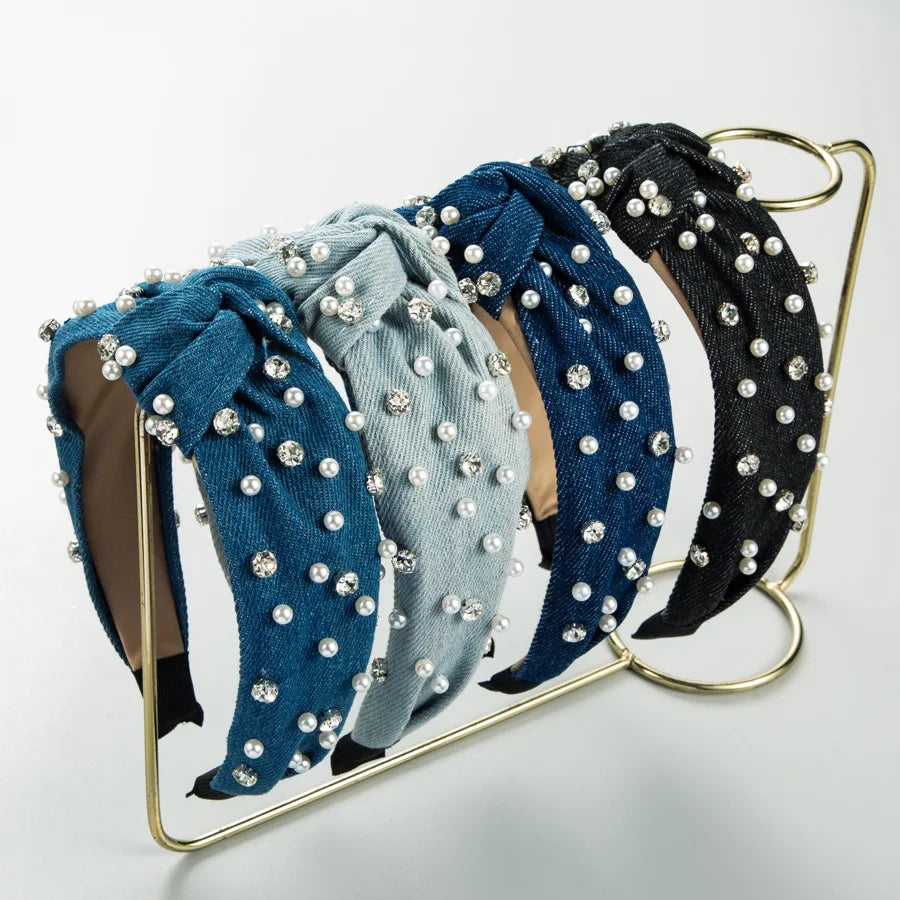 Korean Version Inlaid Pearl Rhinester Style Hair Band Fashion Wide Edge Headwear Card Face Pressure Hair Band Wholesale