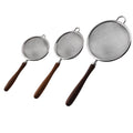 3 Sizes Laser Logo Stainless Steel Fine Mesh Strainer Sieve Sifter Filter with Wooden Handle for Tea Juice Cooking Oil Flour