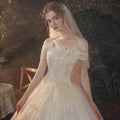 Guangzhou Auyan 2024 Super Fairy Dream French Bride Dress with Temperament a Word Shoulder Floral Lace Crystal Decoration