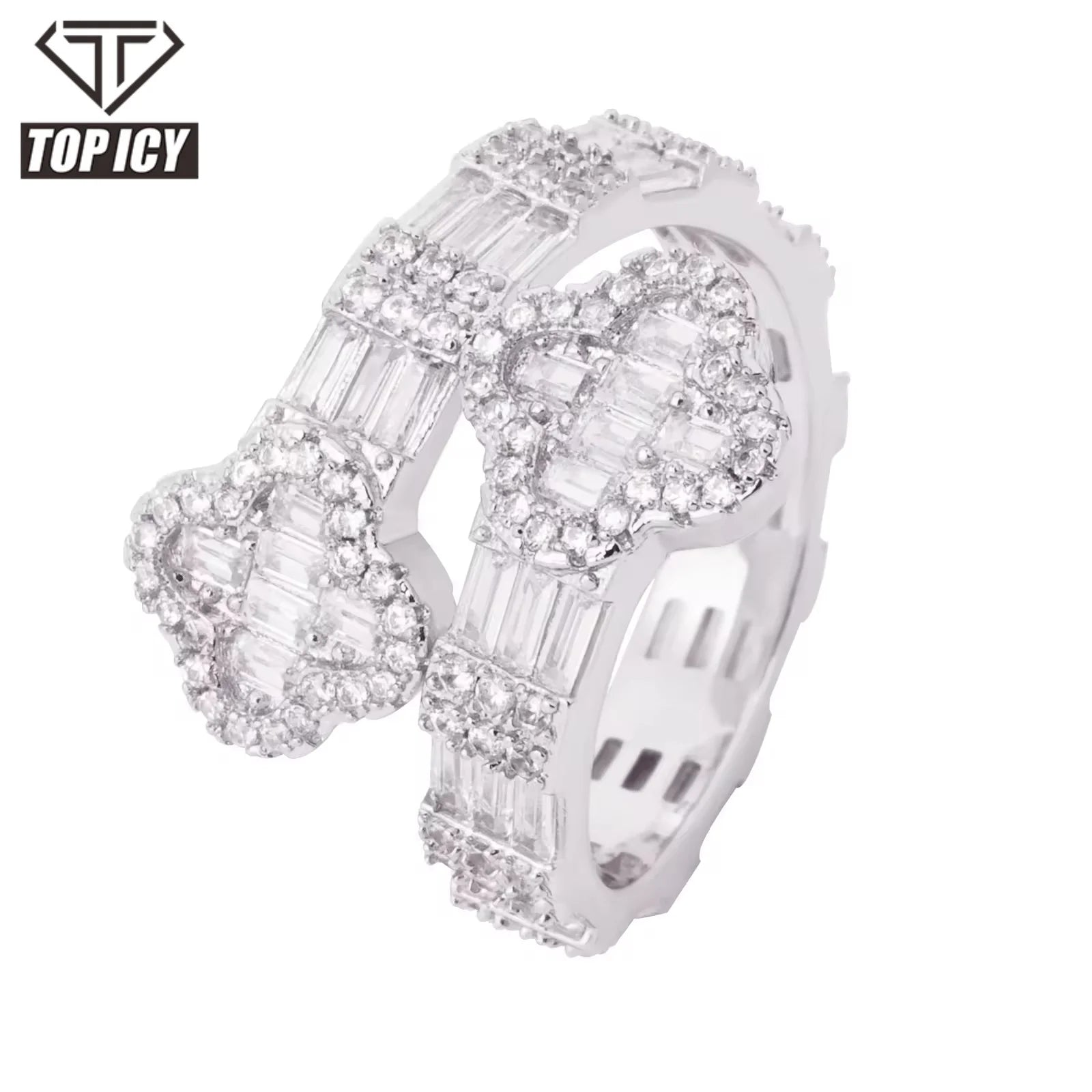 New Design Sparkling Ring Hot Selling Zircon Clover Shape Hip Hop Accessories Jewelry for Women Men Unisex