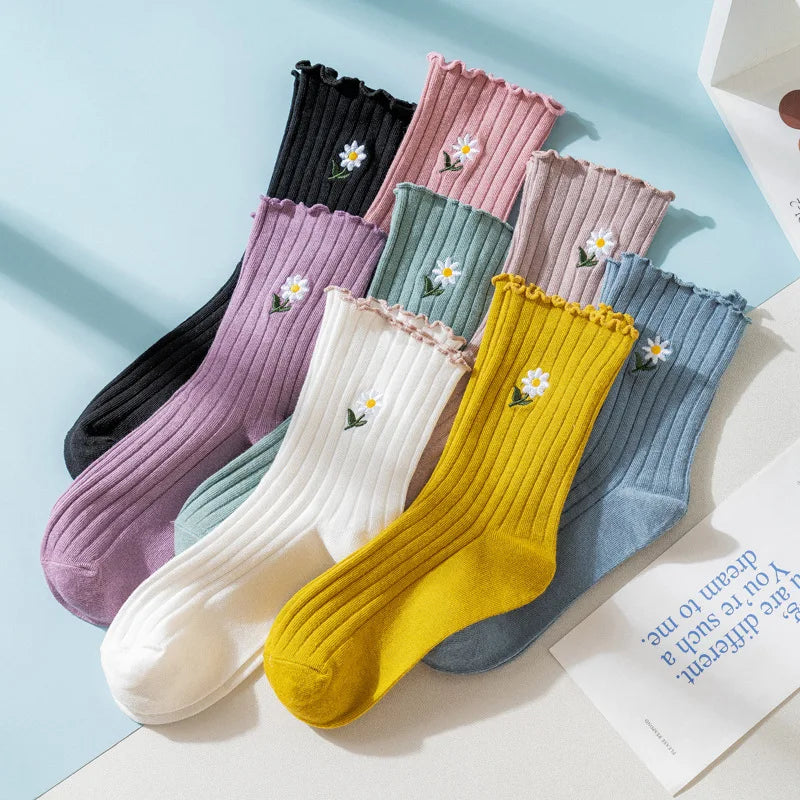 Sunflower Frilly Cute Socks Kawaii Harajuku Woman  Korean Japanese Style Women Sock
